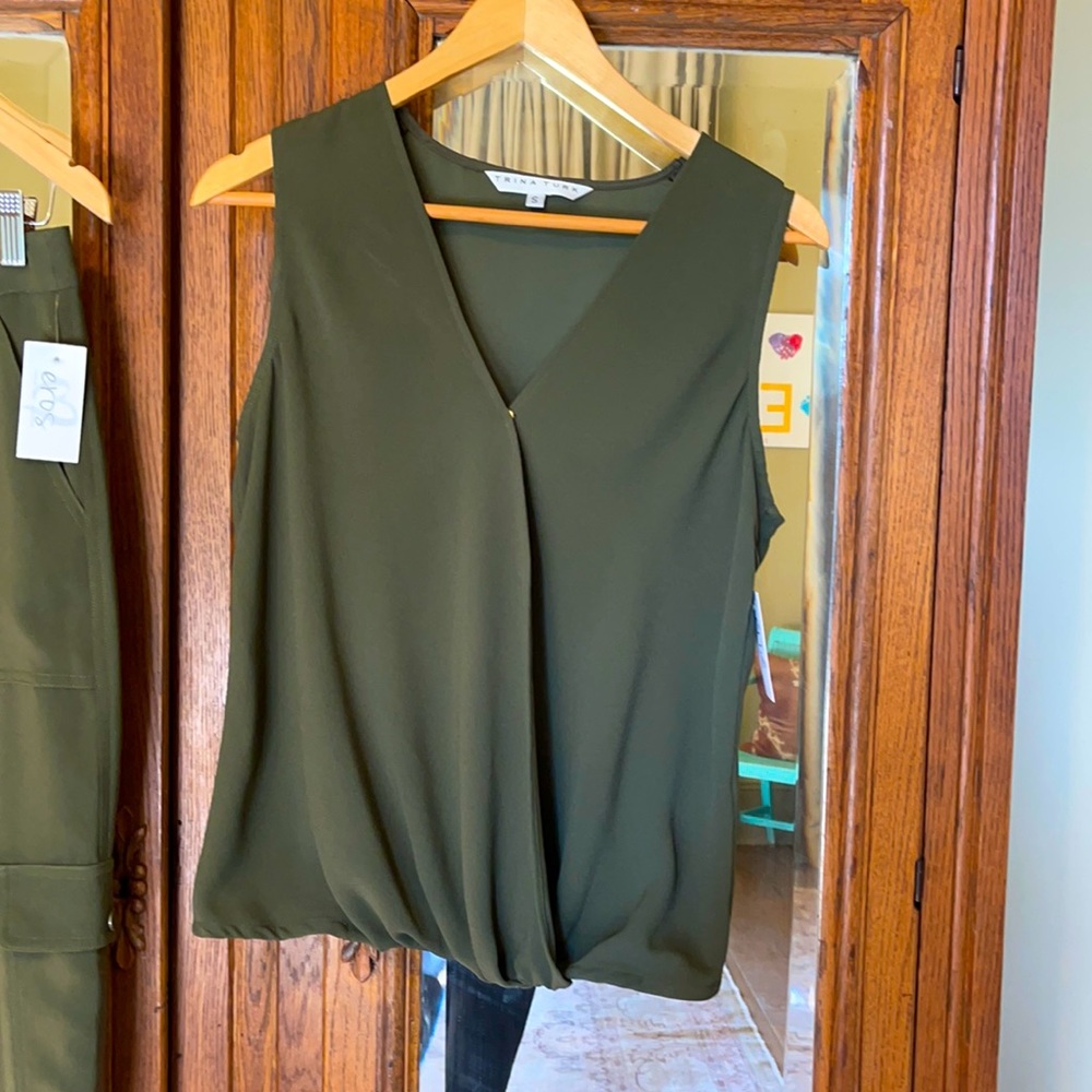 Trina Turk silky crossover banded blouse